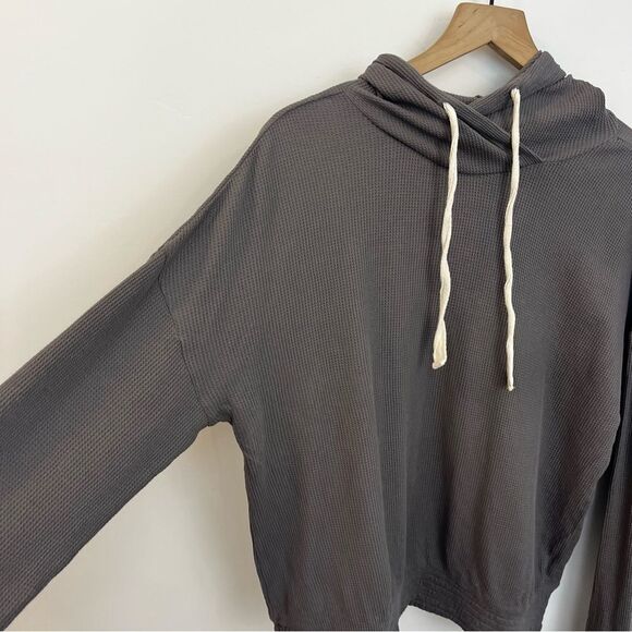 Pact Waffle Thermal Pullover Hoodie Grey/Purple Organic Cotton Size Large - Picture 5 of 15
